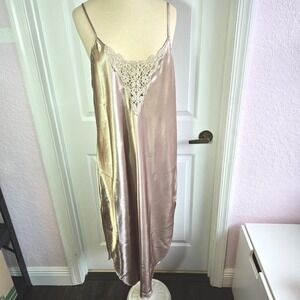 Cinema Etoile Vintage Chemise‎ Size L Satin Lace Nightgown Slip Dress Lingerie